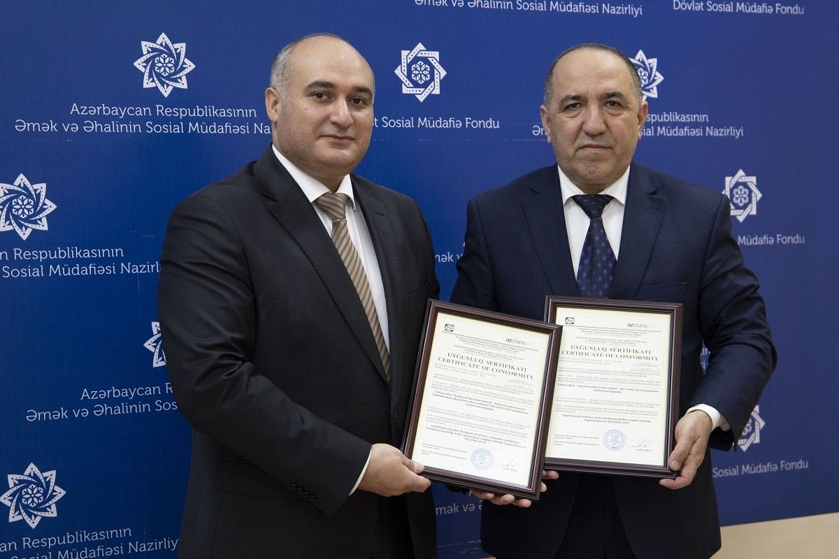 Dövlət Sosial Müdafiə Fondu İSO-nun daha 2 sertifikatını aldı: ISO 10002 və ISO 26000 Dövlət Sosial Müdafiə Fondu İSO-nun daha 2 sertifikatını aldı: ISO 10002 və ISO 26000