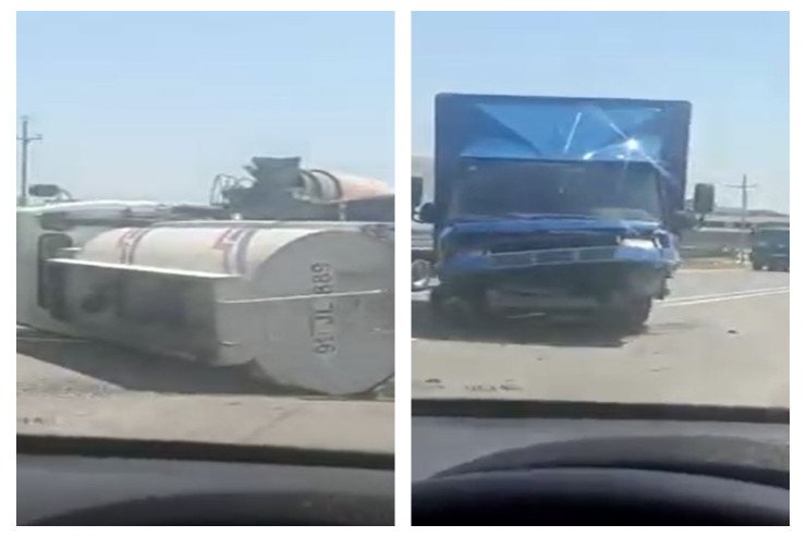 Betonqarışdıran maşın "Mercedes"lə toqquşub aşdı 